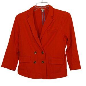 J Crew Orange Double Breasted Knit Blazer Jacket Women Size S 3/4 Sleeve Work